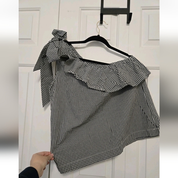 Vineyard Vines Womens Gingham One Shoulder Ruffle Top Size 6 - Picture 6 of 6